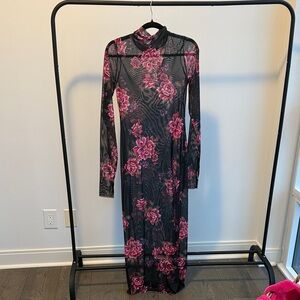 AFRM Mesh Floral Long Sleeve Dress
